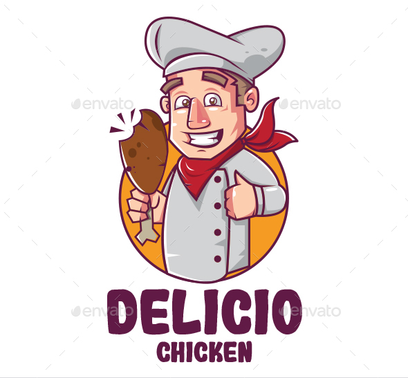 A CHEF WITH DRUMSTICK MASCOT LOGO, Logo Templates GraphicRiver